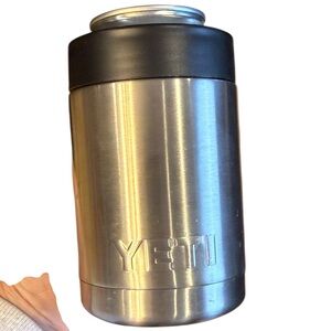 YETI Rambler Colster Stainless Steel Can Cooler with Black Lid